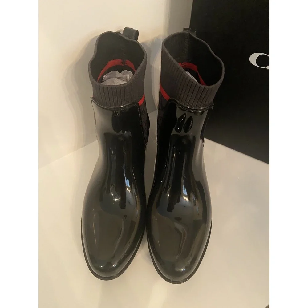 COACH Women's Waterproof Short Logo Stretch Pull‑On Ankle Rain Booties Size 8